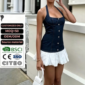 Vestido Mini de Mezclilla de Algodón Sólido Hecho a Medida, Moderno y Sexy, con Estilo Abullonado, en Oferta - Product Image 1