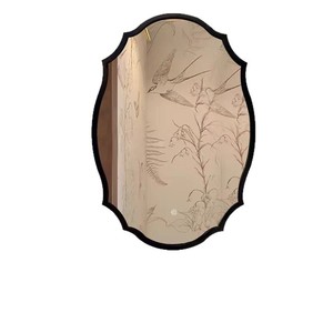 French-style Oval Embossed Plastic MDF Illuminated LED Smart Touch-control <strong>Lightweight</strong> Washroom Vanity Wall-mounted <strong>Mirror</strong> - Product Image 5