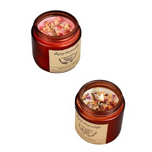 Gedroogde bloemblaadjes thee-kleurige pot sojawas rookvrije romantische stijl kaars cadeau met 1-3 dagen brandtijd - Product Image 4