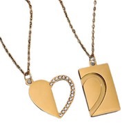 TD Paar Matchende Hart Ketting, Gegraveerde RVS Halve Hart Puzzelhanger met CZ, Valentijnscadeau voor Liefhebbers
