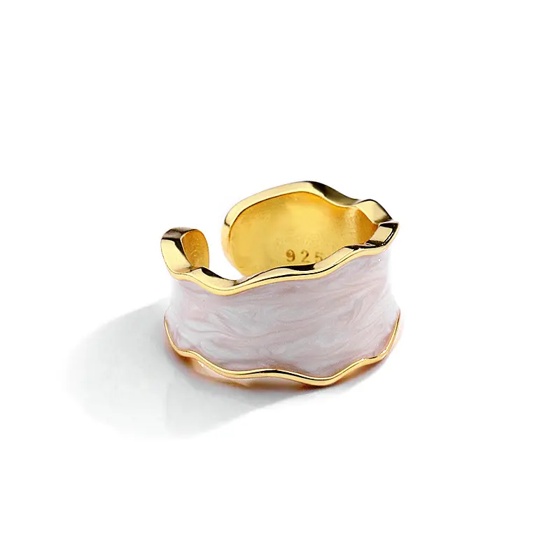Luxury 18K Gold Plated Open Ring 925 Sterling Silver Colorful Enamel Ring Jewelry For Women