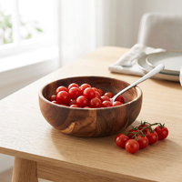 Natural House Petit bol à salade rond en bois d'acacia de 6 pouces pour légumes, fruits et collations