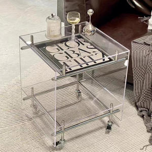 Table d'appoint en acrylique avec cadre en acier inoxydable, étagère transparente, chariot de rangement mobile pour salon et chambre à coucher - Product Image 1