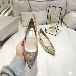 JC Versión Superior Dorada Clásica con Lentejuelas, Zapatos de Tacón Alto para Mujer, Ideales para Banquetes y Bodas, Suela de Cuero Genuino, Elegantes con Detalles de Diamantes, Estilo Jimmy Choo - Product Image 4