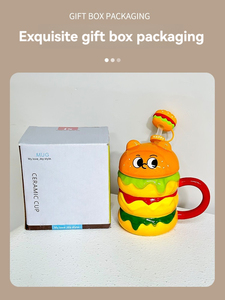 Mug en céramique créatif grande capacité Ours Hamburger – Cadeau personnalisé amusant pour les fêtes, idéal pour le lait - Product Image 2