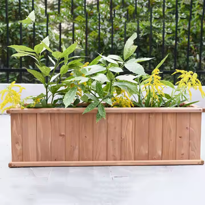 Jardinière en métal d'extérieur avec finition imitation <span class=keywords><strong>bois</strong></span>, <span class=keywords><strong>bac</strong></span> à fleurs rectangulaire long pour jardin, balcon et aménagement paysager - Product Image 2