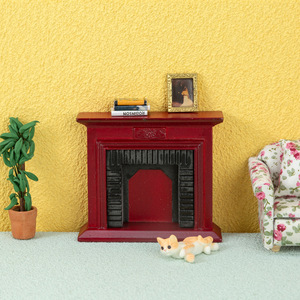 Chimenea Roja Vintage para Casa de Muñecas 1:12, Repisa de Chimenea de Madera <span class=keywords><strong>en</strong></span> Miniatura para Decoración de Sala de Estar - Product Image 1