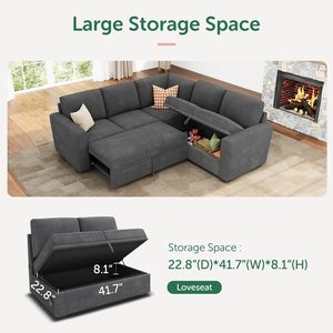 <span class=keywords><strong>Sofa</strong></span> Modular korduroi berbentuk L, <span class=keywords><strong>Sofa</strong></span> bagian konvertibel untuk ruang tamu, <span class=keywords><strong>Sofa</strong></span> tidur Pull-Out dengan kupon tempat duduk penyimpanan - Product Image 3
