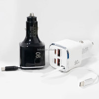 Chargeur de voiture multi-ports 90W Super Rapide 4 USB Type-C avec câble rétractable 30W PD QC3.0 Charge rapide pour iPhone Samsung