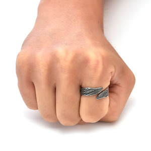 خاتم رجالي من الفولاذ المقاوم للصدأ بتصميم عتيق على شكل ريشة وجناح ملاك، هدية للرجال - Product Image 6