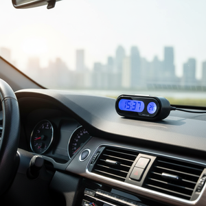 Car <b>Digital</b> <b>Clock</b> Thermometer 2 In 1 Interior Accessory Plastic Vehicle Power Supply English Display Convenient - Product Image 3