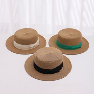 French Flat Top Sunshade Straw <b>Hat</b> 2025 New Straw Boater <b>Hat</b> Summer Beach Holiday Sun <b>Hat</b> - Product Image 2