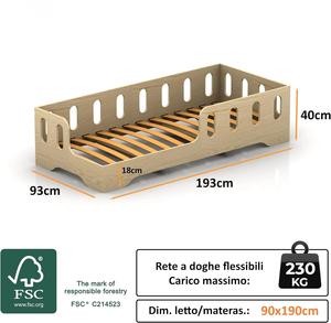 <span class=keywords><strong>Letto</strong></span> per Bambini Montessori 90 X <span class=keywords><strong>190</strong></span> cm in Compensato di Pino Design Moderno e Semplice Produzione Diretta dalla Fabbrica - Product Image 4