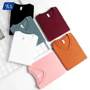 YLS col en v EU USA tailles 210 GSM 100% coton hommes à manches courtes t-shirt Logo personnalisé plaine Sexy col en V en gros t-shirts