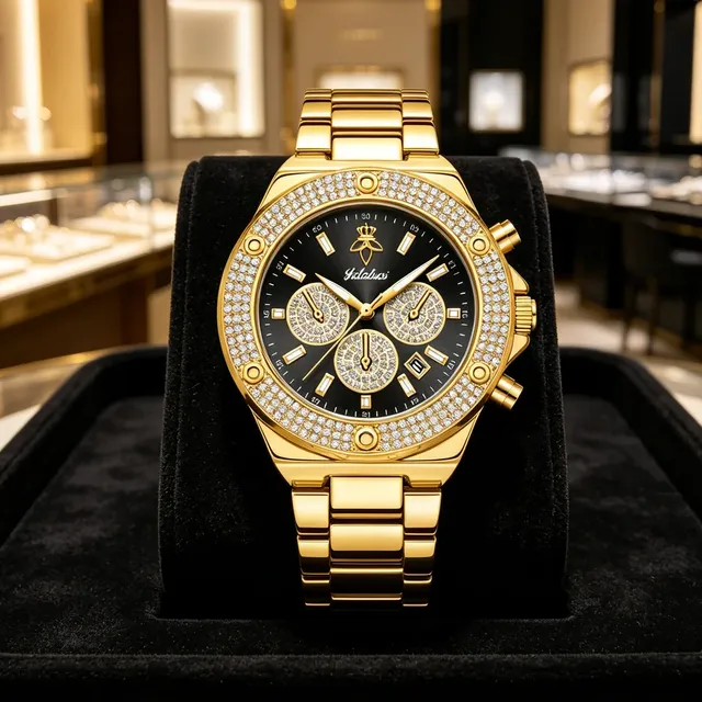 YaLaLuSi Luxury Fashion Unisex Watch Quartz Movement Glass Dial 30mm 10mm Waterproof Sports Chronograph Gold Steel Free Shipping