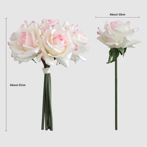 <span class=keywords><strong>Bouquet</strong></span> de roses artificielles de haute qualité, à texture humide simulée, avec 5 têtes et bords frisés, pour décoration intérieure, à tenir à la main - Product Image 3