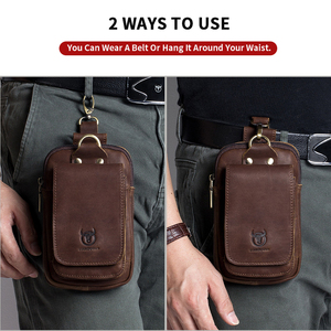 BULLCAPTAIN Men's Waist <b>bag</b> Genuine <b>Leather</b> Anti-Theft Zipper Closure Vintage Style <b>Small</b> Crossbody/Shoulder <b>Bag</b> OEM ODM - Product Image 2
