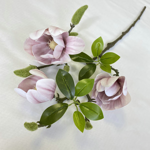 Magnolia corta con 3 flores artificiales planta boda cumpleaños decoración del hogar 3D impreso - Product Image 2