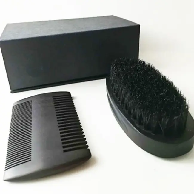 Custom Logo Men Beard Care Set Wooden Comb Boar Bristle Beard Grooming Kit For Travel