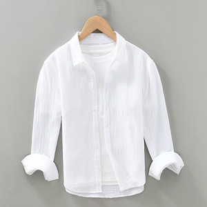 STM251Chemise décontractée à double couche <span class=keywords><strong>en</strong></span> <span class=keywords><strong>gaze</strong></span> <span class=keywords><strong>de</strong></span> <span class=keywords><strong>coton</strong></span> à manches longues pour <span class=keywords><strong>homme</strong></span> <span class=keywords><strong>Chemise</strong></span> confortable et respirante à col carré - Product Image 3