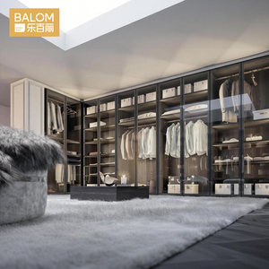 Armoire moderne de luxe BALOM avec porte en verre, cadre en aluminium, <span class=keywords><strong>dressing</strong></span> intégré avec éclairage LED pour chambre principale de villa - Product Image 3