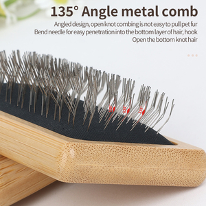 Brosse à poils pour chien et chat avec manche en bois de bambou Brosse pour produits de nettoyage et de toilettage pour animaux de compagnie - Product Image 5