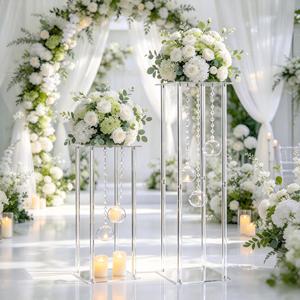 Acryl Hochwertiger Moderner Luxuriöser Hoher Blumenständer mit Kristallkugel-Anhänger Dekoration für Hochzeitstisch-Mittelstücke - Product Image 1