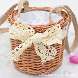 Mini Rattan Handbag 7 Inch With Lace Bow Summer Travel Women's Bag - Product Image 4