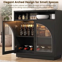 Buffet en bois certifié FSC avec rangement et portes en verre cintrées pour cuisine, salle à manger, salon