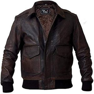 Chaqueta de aviador A2 de cuero auténtico para hombre, estilo vintage, a prueba de viento, con cuello vuelto, para otoño. - Product Image 3