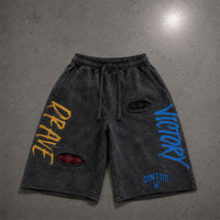Shorts en jean déchirés pour hommes, effet délavé et effet vieilli effet monkey, imprimé numérique pour marque streetwear B2B