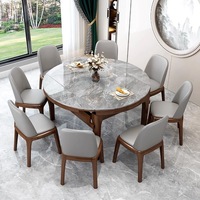 Ensemble de table et chaises de salle à manger rondes extensibles en marbre et bois massif, design moderne et luxueux, 4 ou 6 places, meubles élégants et chics pour restaurant
