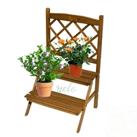 Étagère à fleurs multifonctionnelle en bois à 2 niveaux pour extérieur et intérieur avec étagères de rangement à deux marches en bois au design moderne