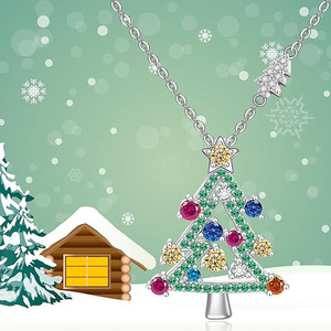 Collana con ciondolo a forma di albero di Natale colorato, collana da donna alla moda per le vacanze e le feste - Product Image 5
