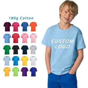 T-shirts unis pour enfants, garçons et filles, 100% coton, manches courtes, impression personnalisée du logo - Product Image 1