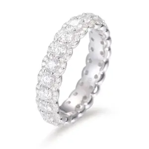 Anel de prata esterlina 925 com diamantes de moissanite cor D, joia de aliança de casamento com diamantes eternos
