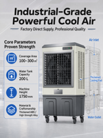 Refroidisseur d'air industriel grande capacité 200L, ventilateur mobile, climatiseur à remplissage automatique d'eau pour 230m² avec corps en alliage