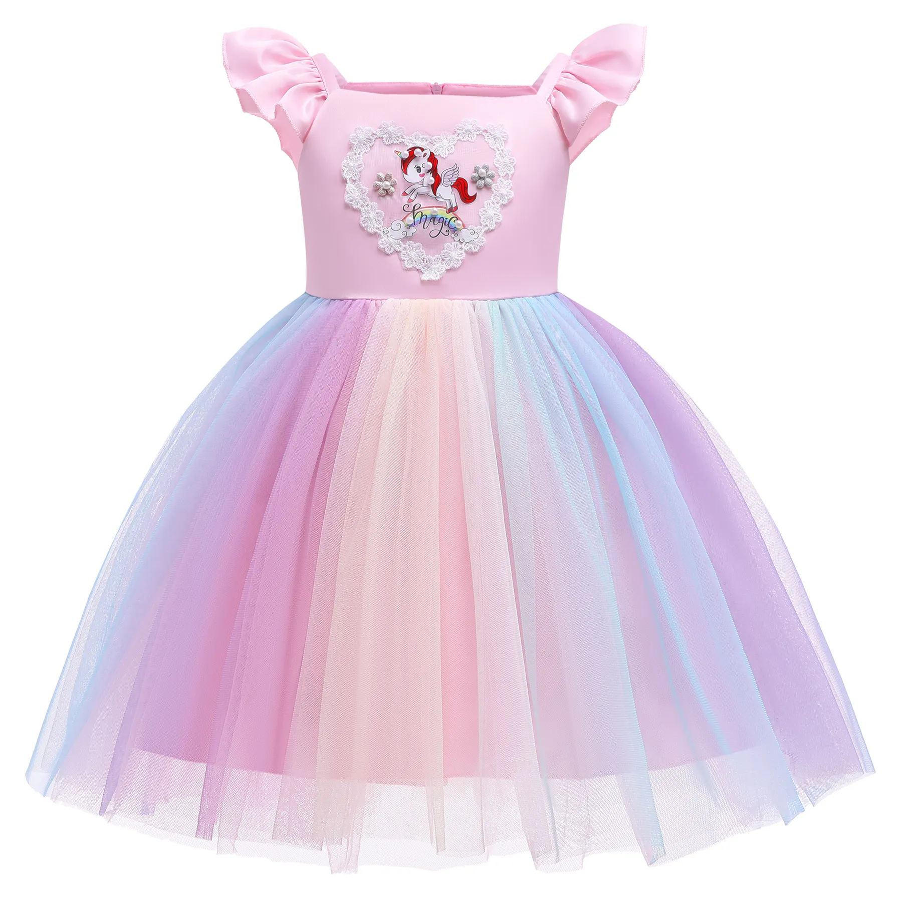 Vestido de princesa para niña, sexy, 10 años, para fiesta, unicornio, arcoíris, falda de malla, sin mangas