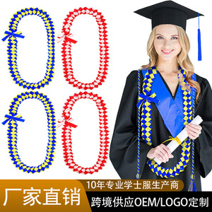 Couronne d'honneur de remise des diplômes, double couche, en corde tressée à la main, violet et jaune, écharpe de diplômé 2023 pour la décoration des cérémonies de licence et de doctorat - Product Image 4