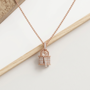 Collar con Colgante de Candado de Diamantes en Oro Rosa, Amuleto de Corazón para Mujer, Certificado de Lujo, Chapado en Oro de 14K con Diamantes Naturales, para Uso Diario - Product Image 3