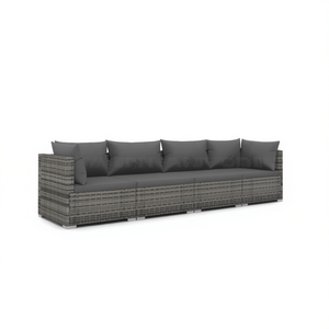 Banc de patio gris en polyrotin, ensemble de 4 pièces, mobilier d'extérieur, sièges contemporains et modernes pour 7 personnes - Product Image 1
