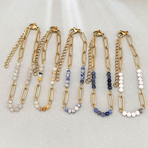 Wholesale Asymmetrical Natural Stone <b>Bracelet</b>, Stainless Steel Chain Jewelry <b>for</b> Mother's Day Gift Shop Bulk - Product Image 6