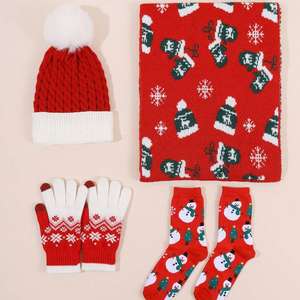 Manufacturer Custom Design Warm Touch Screen Winter Snowflake Cartoon Elk Christmas Tree Jacquard Knitted Christmas <strong>Gloves</strong> Scarf - Product Image 1