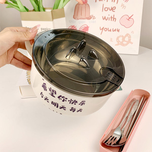 Bol à nouilles instantanées en acier inoxydable avec couvercle, bol à soupe rond, boîte à lunch pour étudiants, récipient de stockage alimentaire - Product Image 3