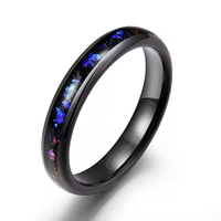 Gentdes Jewelry Fashion Rings 4MM High Poli Blue Sandstone Inlay Tungstène Wedding Band Women Black Tungsten Ring