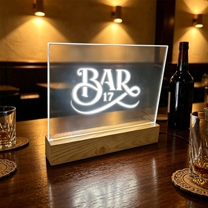 Enseigne de bar en acrylique LED, boîte lumineuse de table en acrylique <span class=keywords><strong>éclairé</strong></span>e, enseigne de logo de marque en <span class=keywords><strong>plexiglas</strong></span> avec base en bois pour bars - Product Image 4