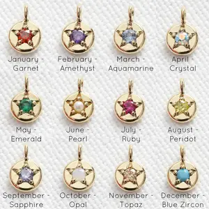 Manna 12 Birthstone Pendant DIY Necklace Jewelry Making Square Colorful Zircon Pendant Stainless Steel Charms Wholesale
