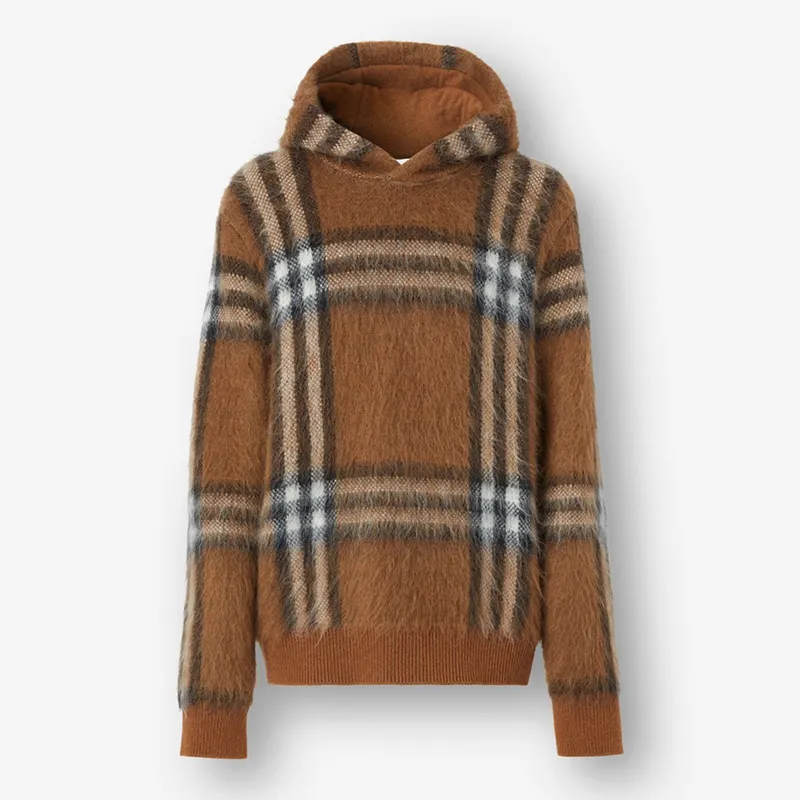 Fuzzy pele camisola lã mohair mistura malhas fabricação logotipo personalizado grosso malha pullover hoodie
