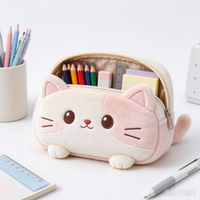 Trousse à crayons en peluche personnalisée motif animal de dessin animé, Poupée Kawaii douce et apaisante, Grande capacité, Sac de rangement pour fournitures scolaires, Vente en gros OEM