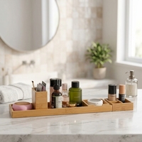 Set Nampan Vanity Bambu 6 Buah, Nampan Meja Kamar Mandi, Organizer Meja Dapur, Tempat Penyimpanan